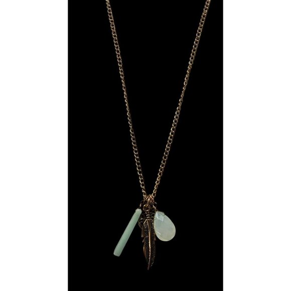 Charming Charlie Bohemian Charm Necklace Mint And Gold Tone - Picture 1 of 5